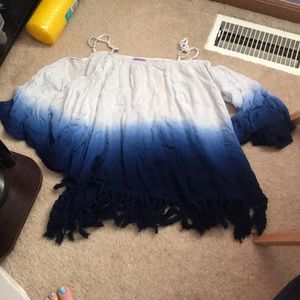 Fringe off the shoulder top